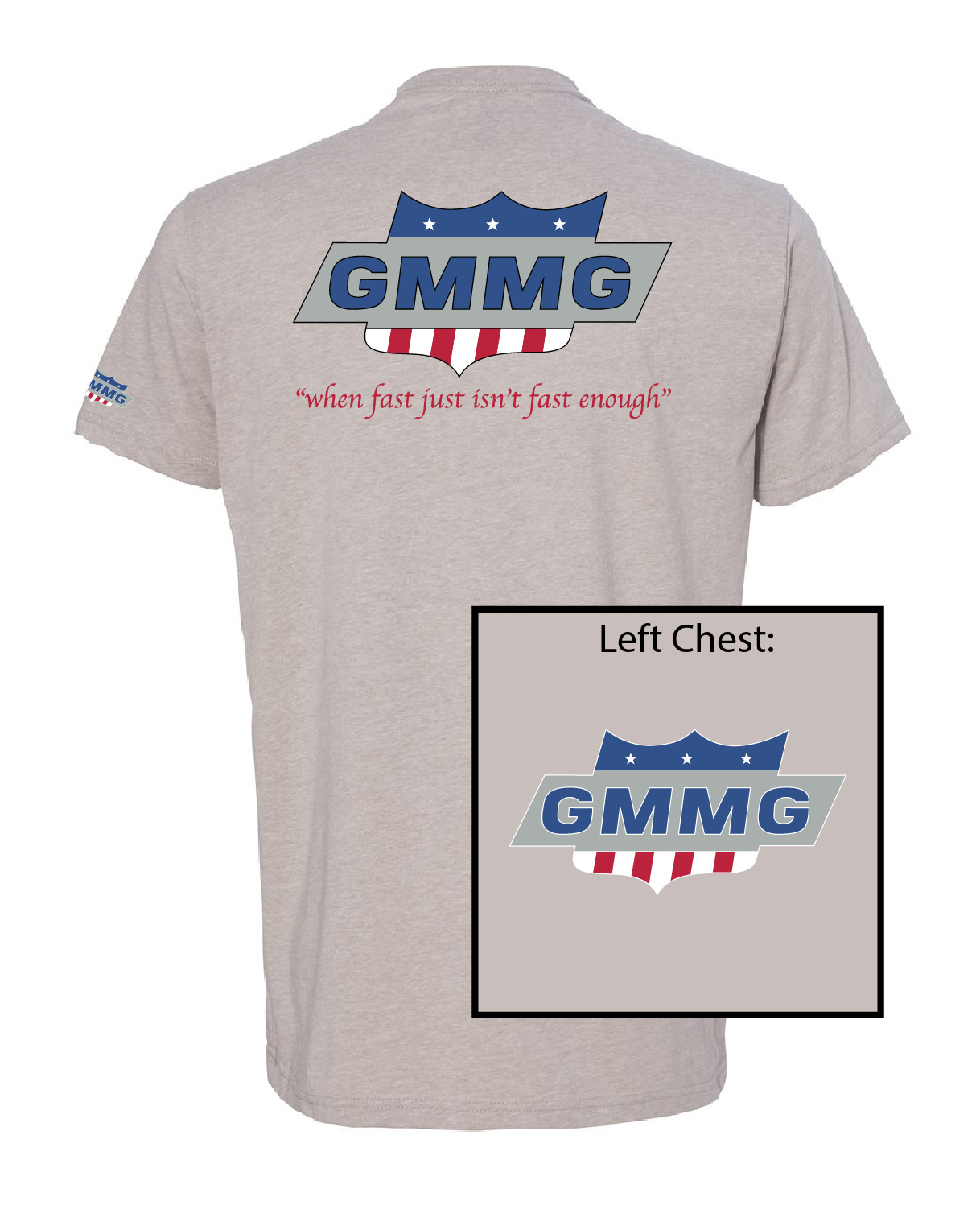 Official GMMG Branded Fast Tee Short Sleeve T-Shirt - Back Print with Front and Arm logo NL6210