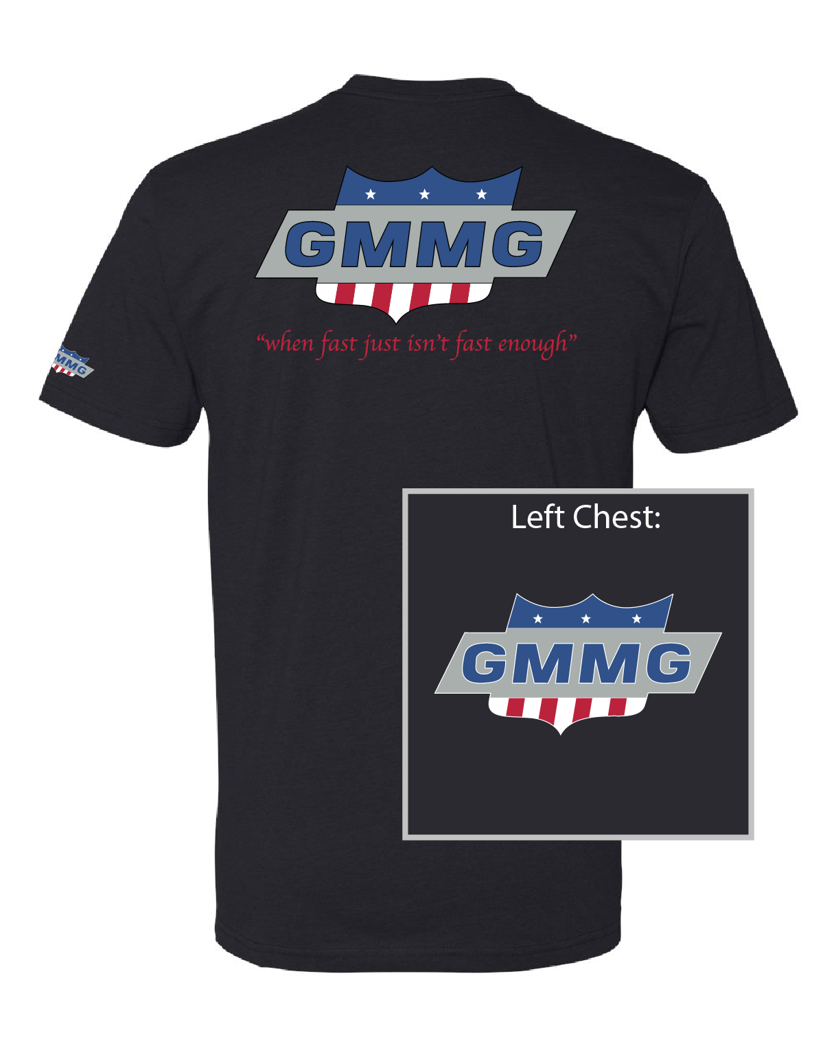 Official GMMG Branded Fast Tee Short Sleeve T-Shirt - Back Print with Front and Arm logo NL6210